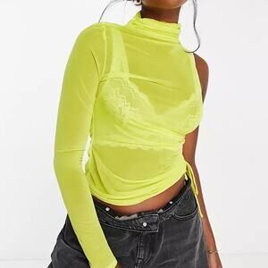 Topshop Mesh High Neck One Shoulder Top - Size S